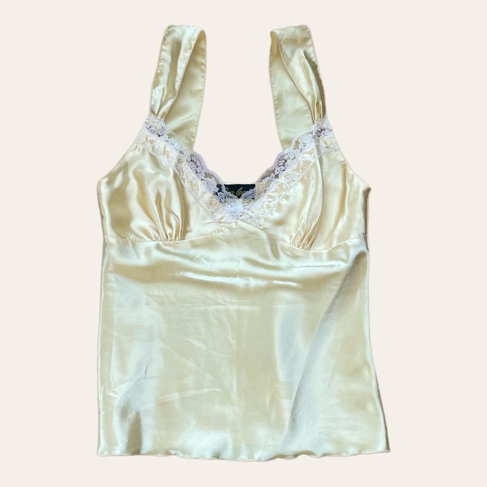 Yellow silky lace cami 90s Y2k